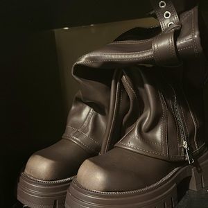 Platform Leather Mid-Calf Boots
